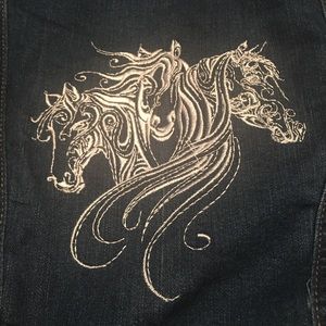 1822 Denim Jacket with Embroidered Horses